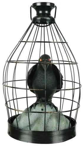 15" Animated Crow in Cage