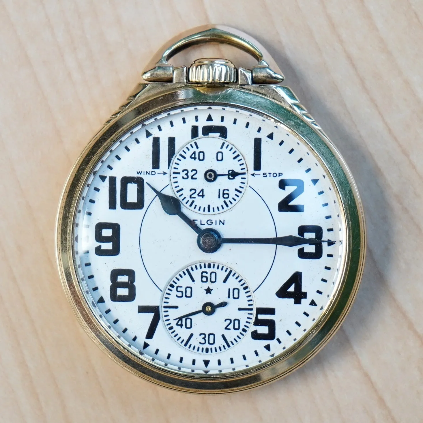1934 ELGIN B.W. Raymond Pocket Watch 16s Railroad Wind Indicator 23 Jewels