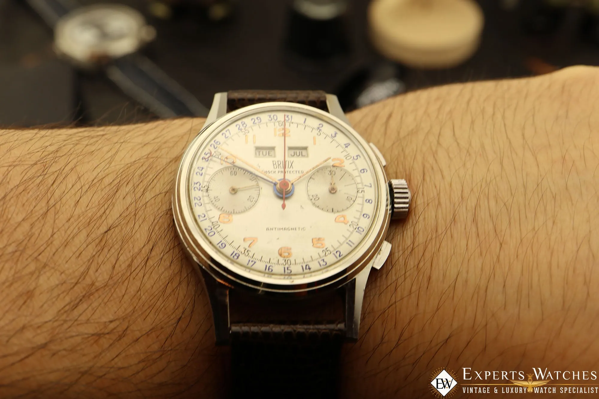 1950s Serviced Vintage Britix Valjoux 72C Triple Date Calendar Chronograph Watch