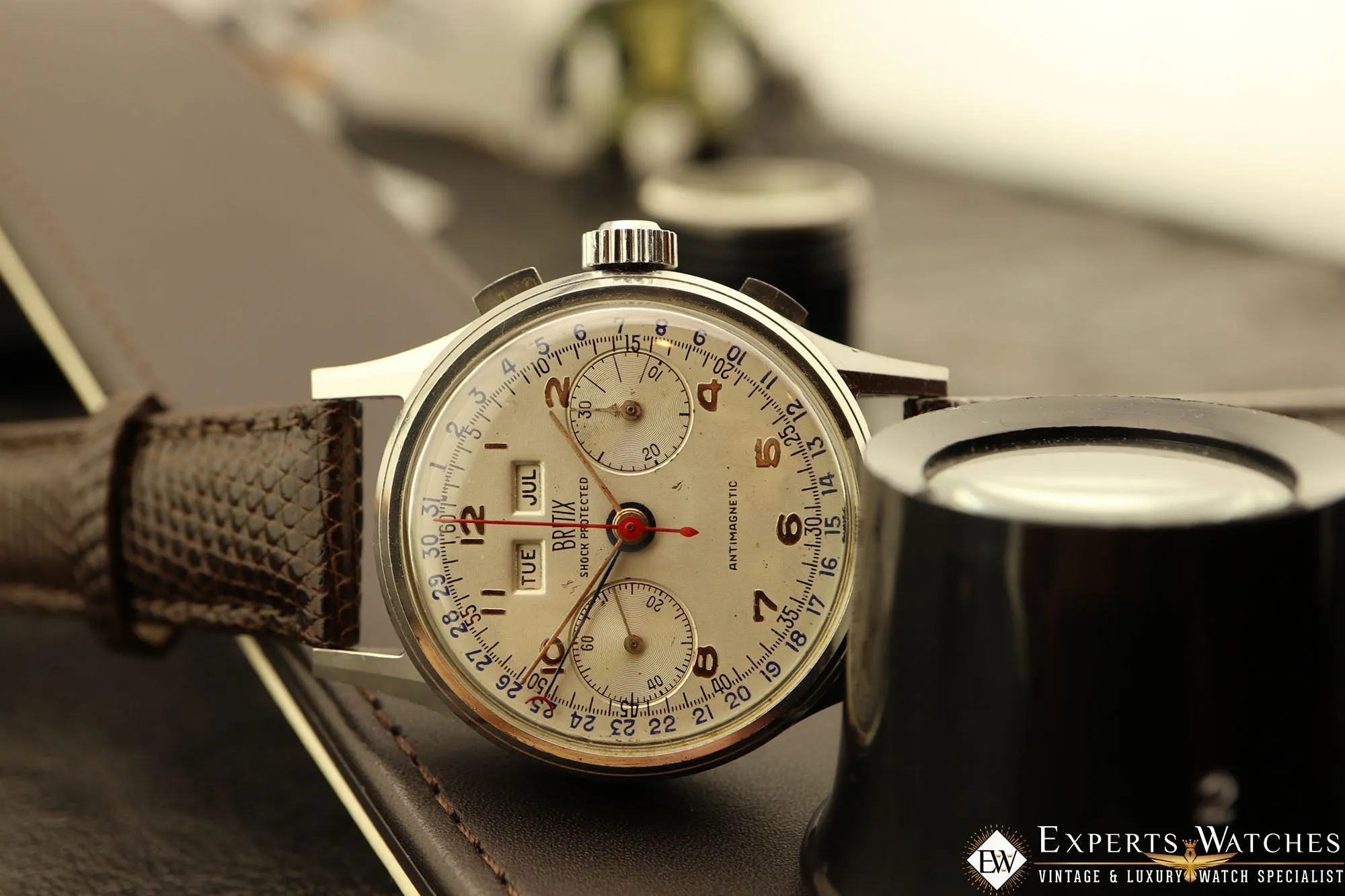 1950s Serviced Vintage Britix Valjoux 72C Triple Date Calendar Chronograph Watch
