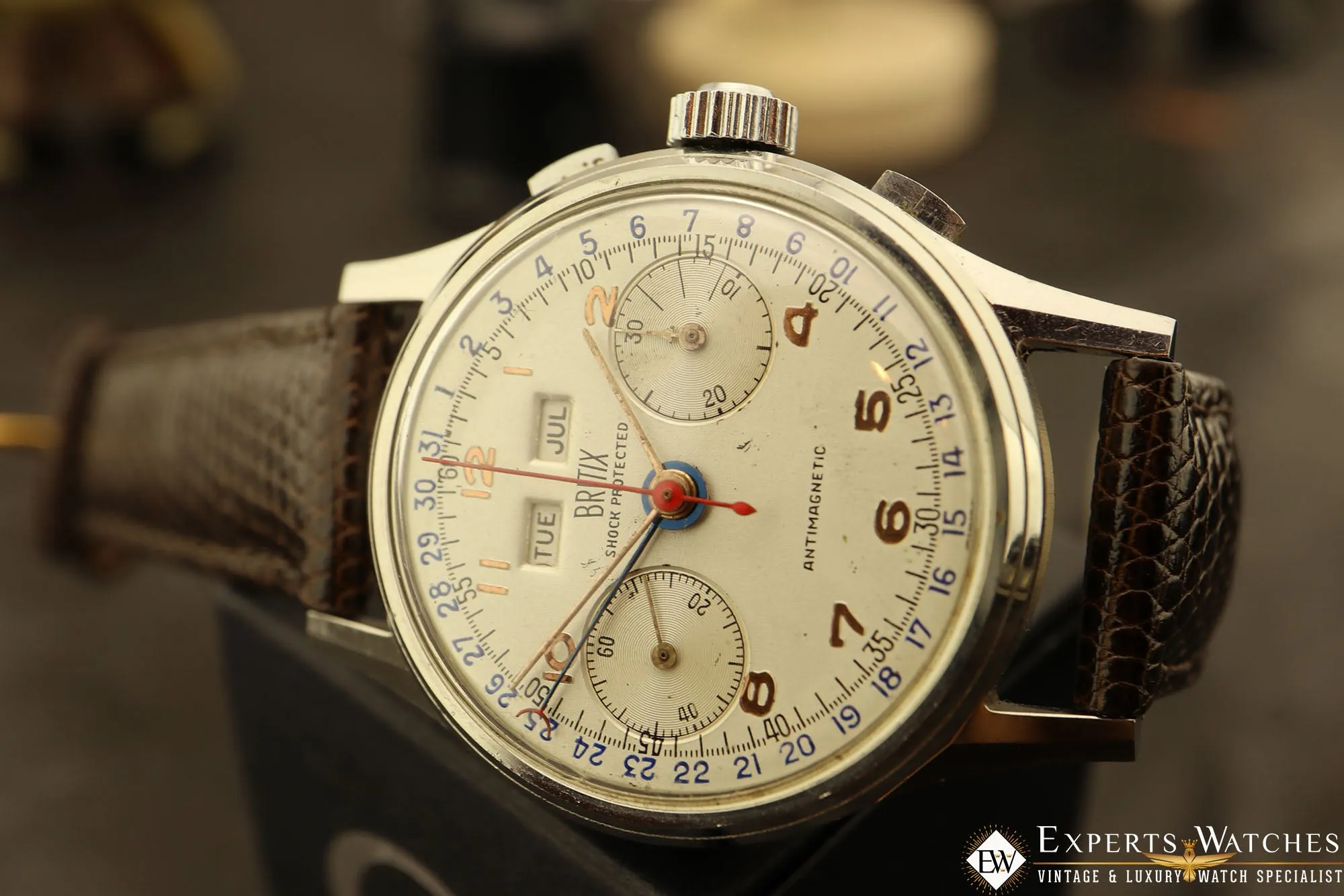 1950s Serviced Vintage Britix Valjoux 72C Triple Date Calendar Chronograph Watch