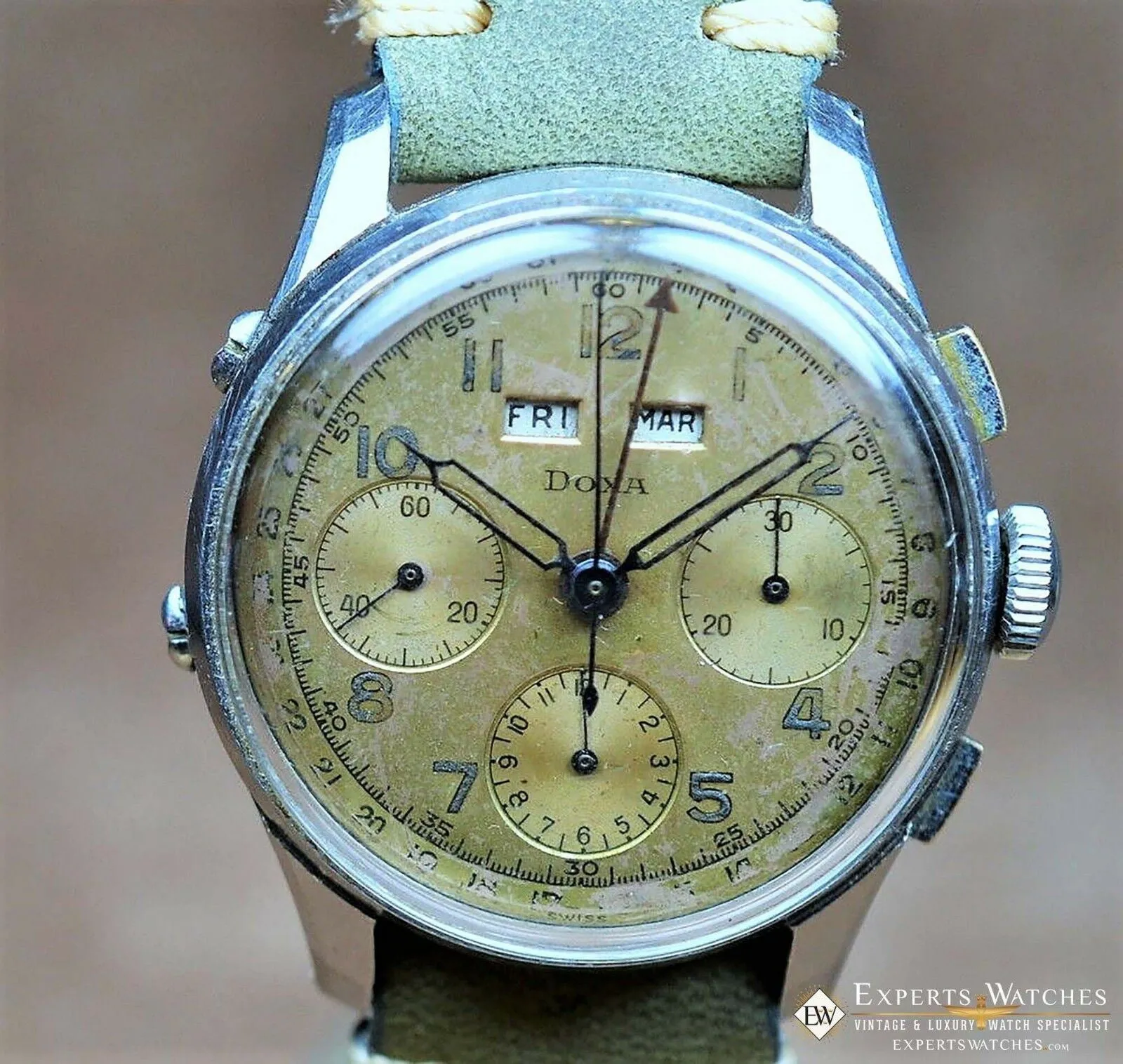 1950s Serviced Vintage DOXA Valjoux 72C Triple Date Calendar Chronograph Watch