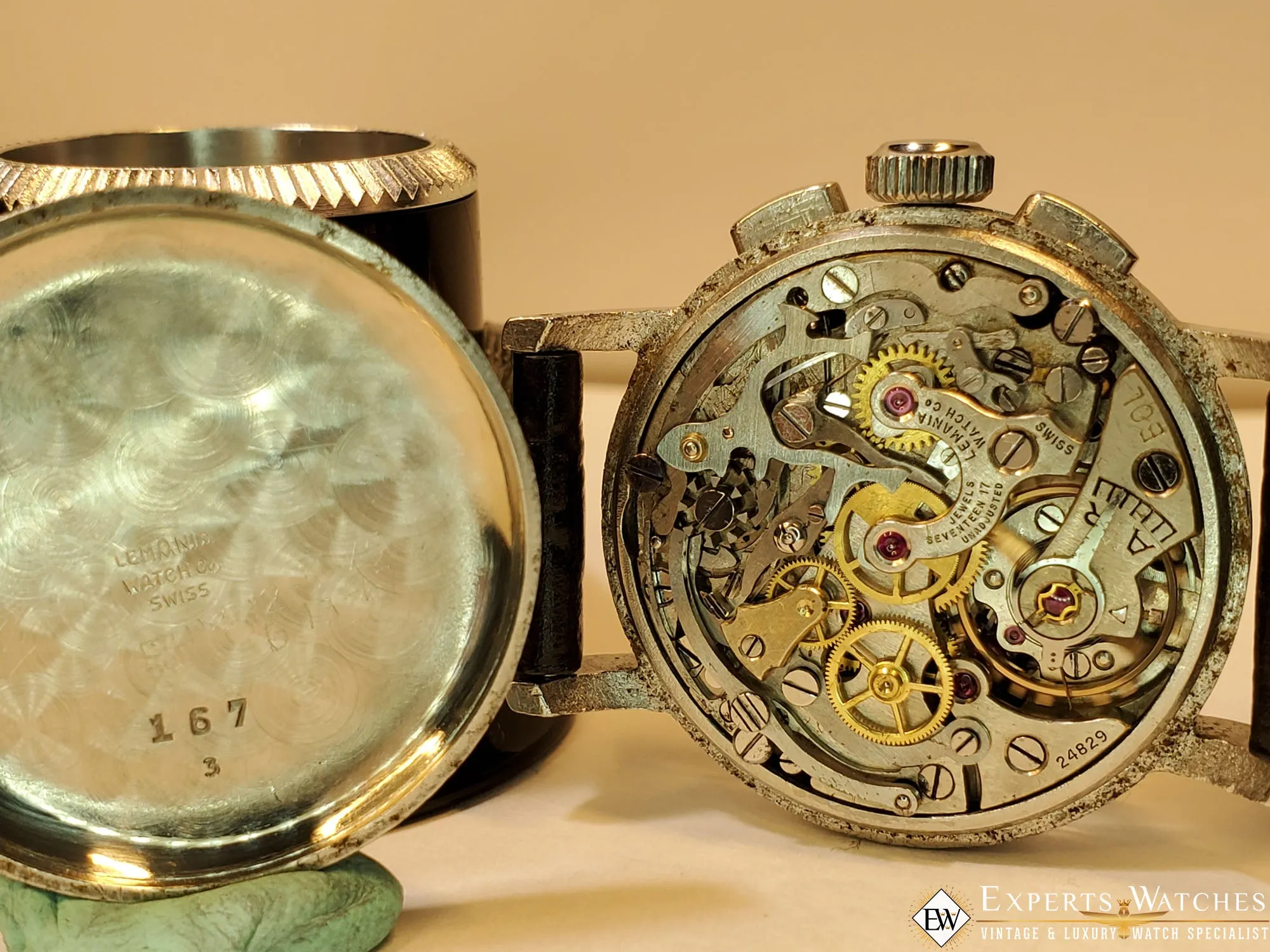 1950s Serviced Vintage Lemania Chronograph Cal CH27 C12 (Omega 321) Watch Moon