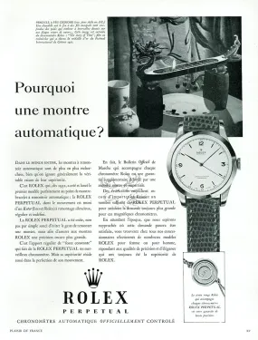 1951 Rolex Perpetual Watch Vintage French Print Advertisement