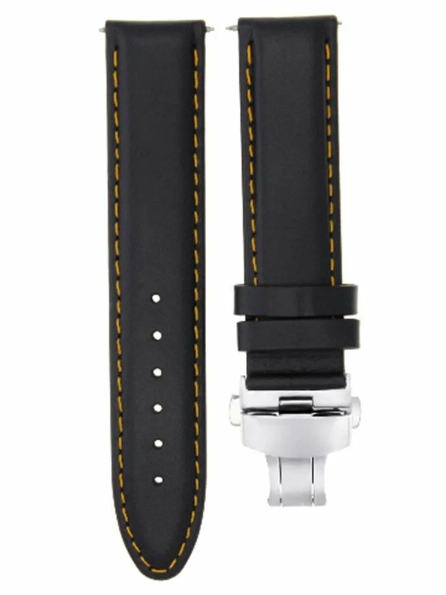 20MM SMOOTH LEATHER BAND STRAP DEPLOYMENT BRACELET BUCKLE CLASP FOR TUDOR BLACK