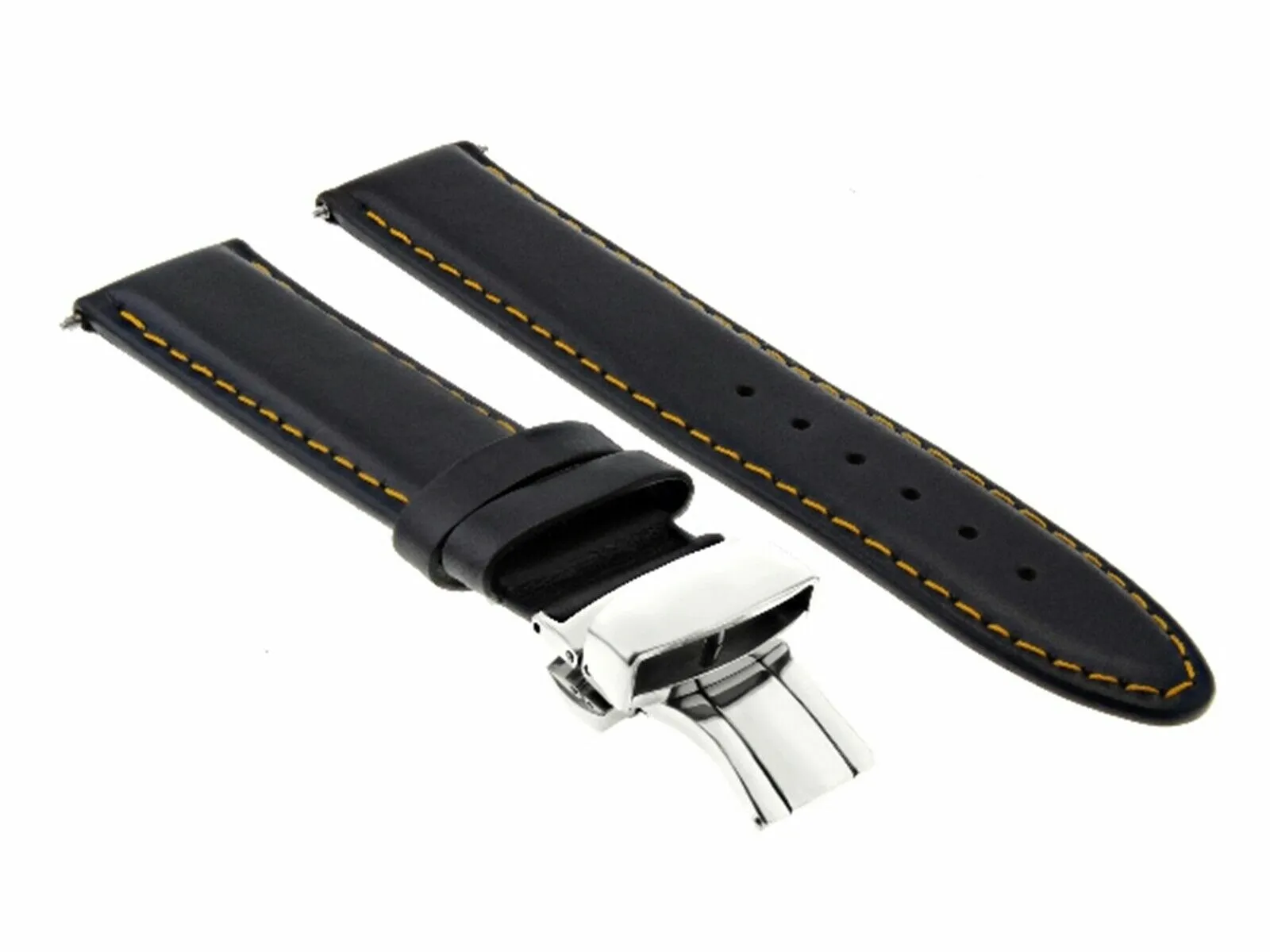 20MM SMOOTH LEATHER BAND STRAP DEPLOYMENT BRACELET BUCKLE CLASP FOR TUDOR BLACK