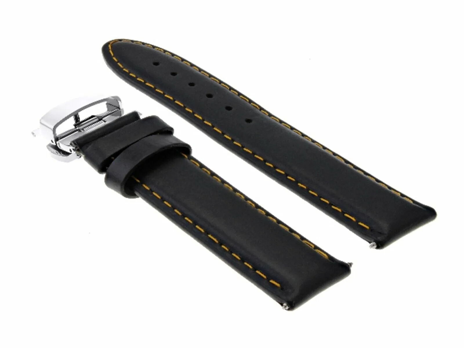 20MM SMOOTH LEATHER BAND STRAP DEPLOYMENT BRACELET BUCKLE CLASP FOR TUDOR BLACK