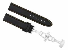 20MM SMOOTH LEATHER BAND STRAP DEPLOYMENT BRACELET BUCKLE CLASP FOR TUDOR BLACK