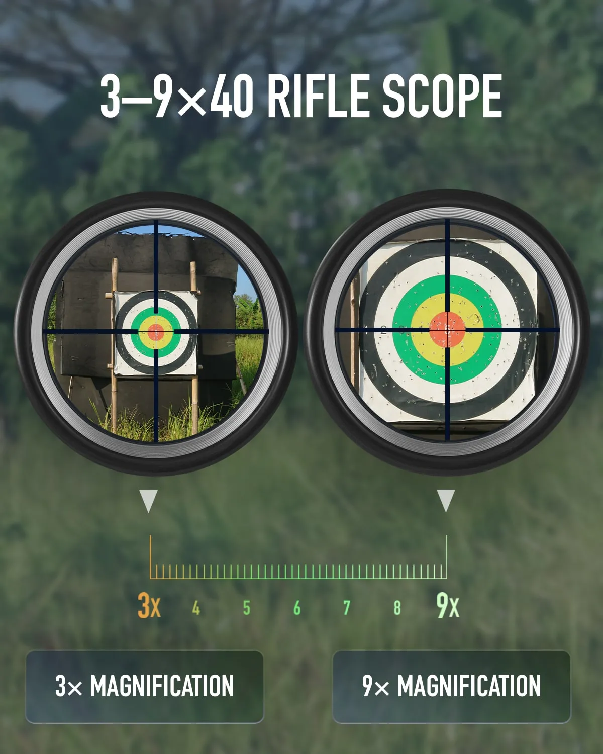 3-9X40 Red Green Rangefinder Illuminated Optical Rifle Scope, Silver