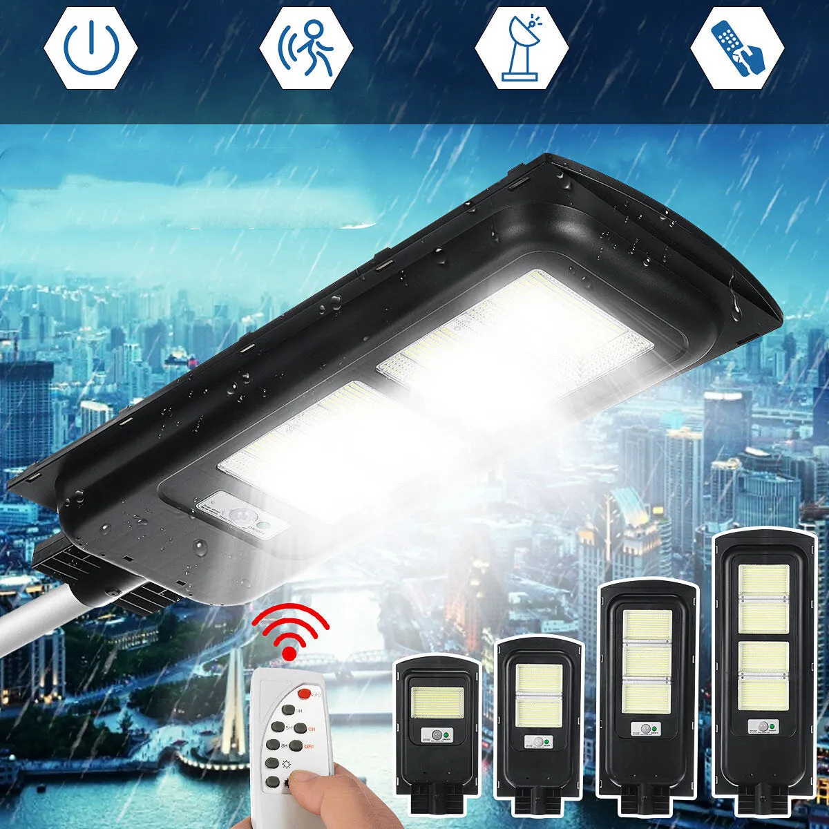 360/720/1080/1440 LED Solar Street Light - Timing & Light Control, Waterproof IP65, Remote Control