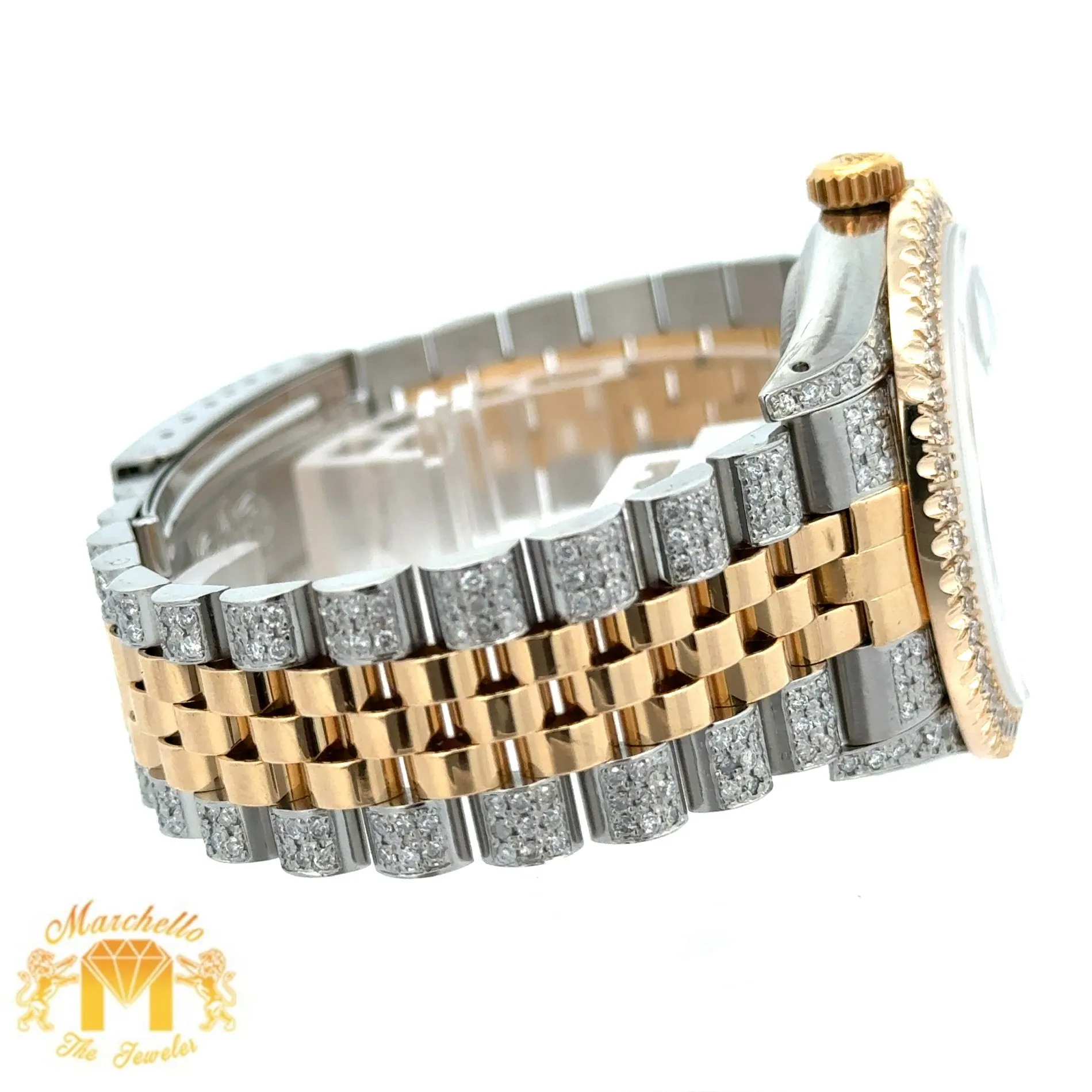 36mm Rolex Diamond Watch with Two-Tone Jubilee Bracelet (Diamond Mother of Pearl Roman dial, diamond bezel)