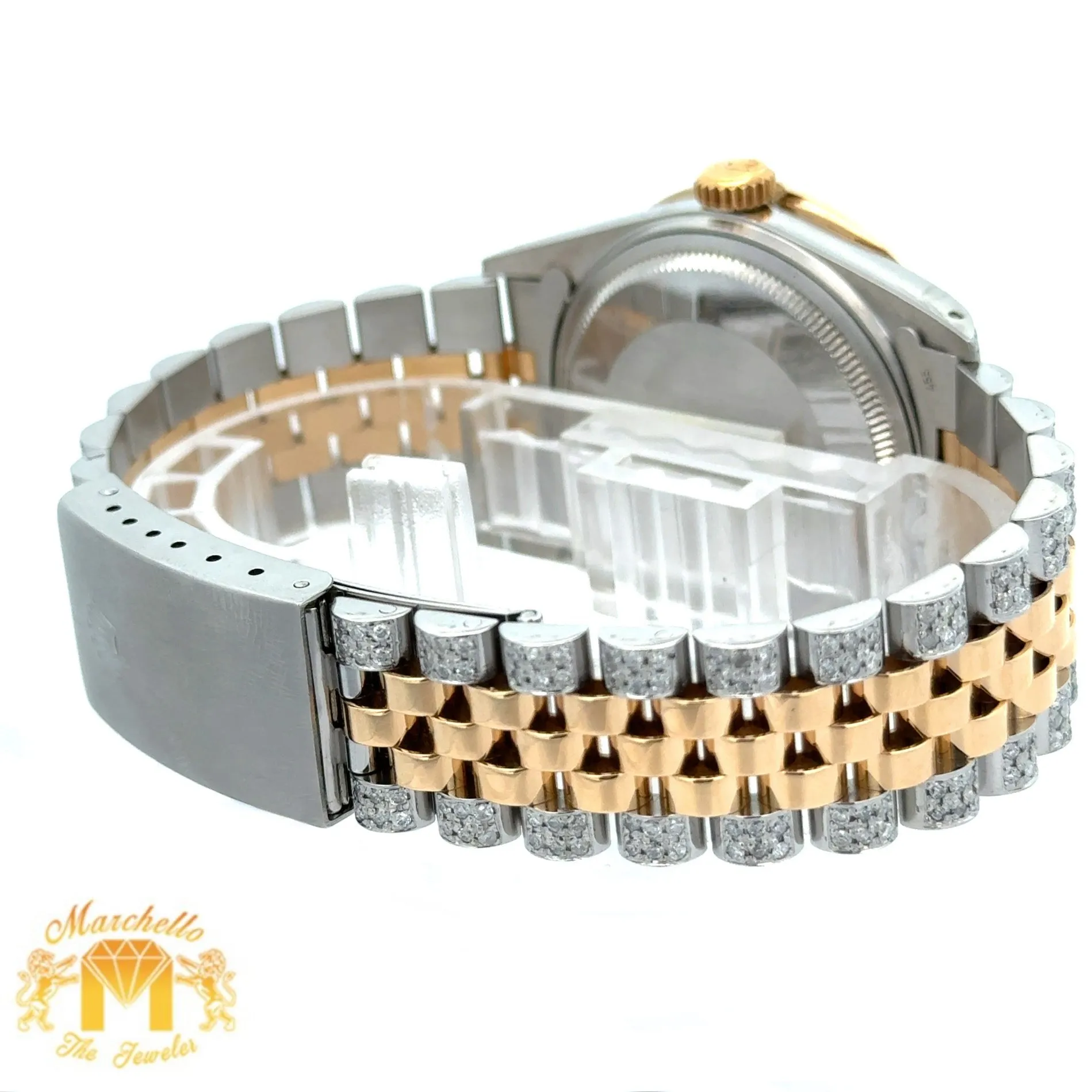 36mm Rolex Diamond Watch with Two-Tone Jubilee Bracelet (Diamond Mother of Pearl Roman dial, diamond bezel)