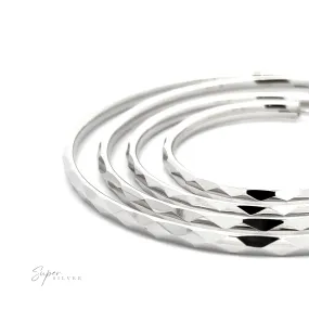3mm Thick Rhodium Finished Diamond Faceted Hoops