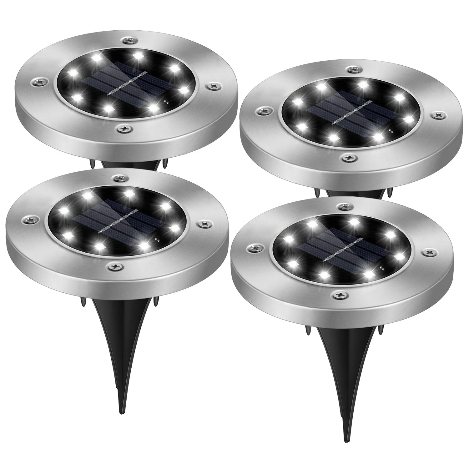 4Pcs Solar Powered Ground Light Outdoor IP65 Waterproof Buried In-Ground Lamp Decorative Path Deck Lawn Patio Lamp - Black