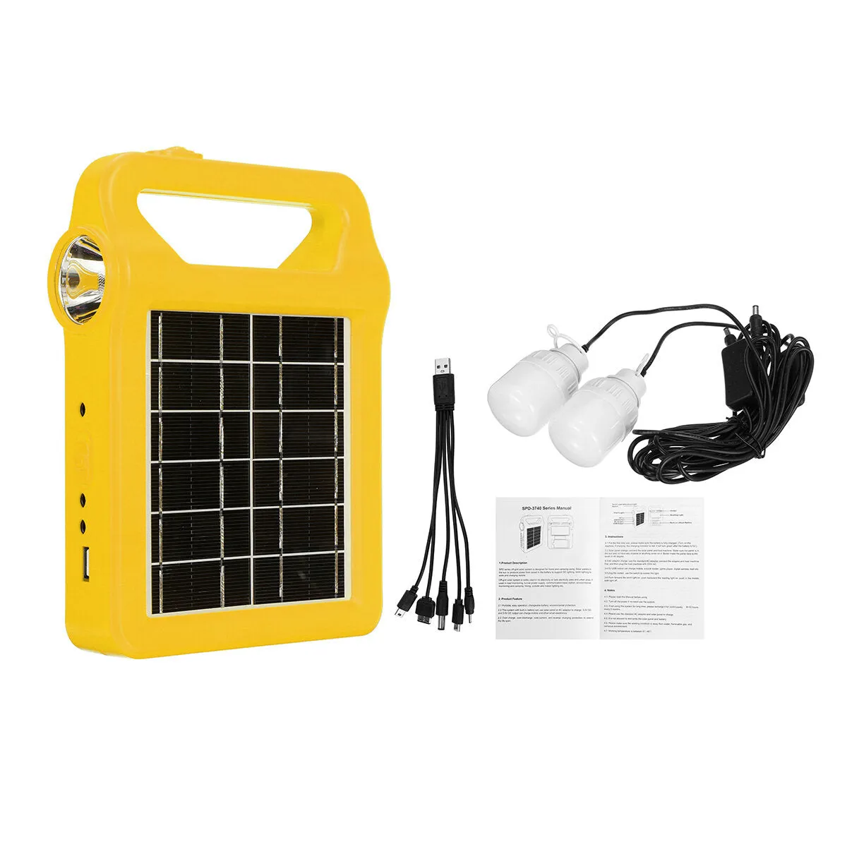 5-in-1 Solar Generator System: Portable Emergency Light & Camping Lamp with 2x 3W LED Bulbs
