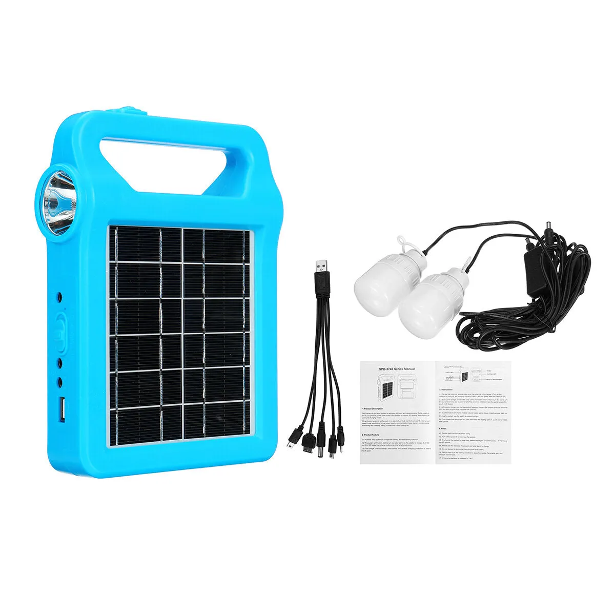 5-in-1 Solar Generator System: Portable Emergency Light & Camping Lamp with 2x 3W LED Bulbs
