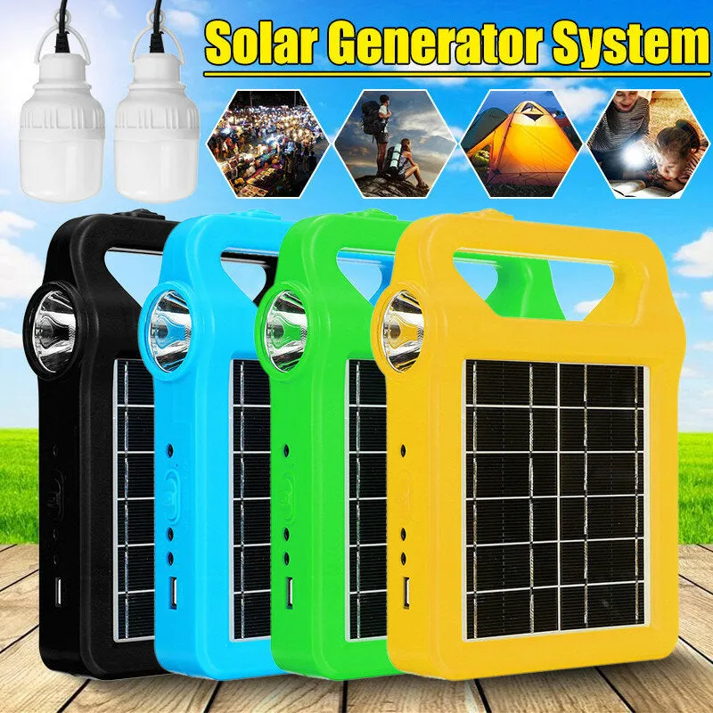 5-in-1 Solar Generator System: Portable Emergency Light & Camping Lamp with 2x 3W LED Bulbs