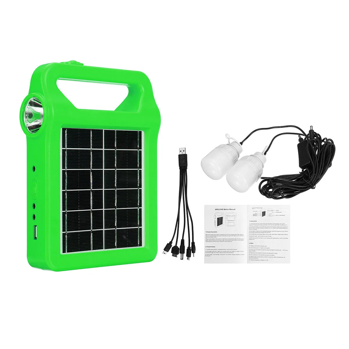 5-in-1 Solar Generator System: Portable Emergency Light & Camping Lamp with 2x 3W LED Bulbs