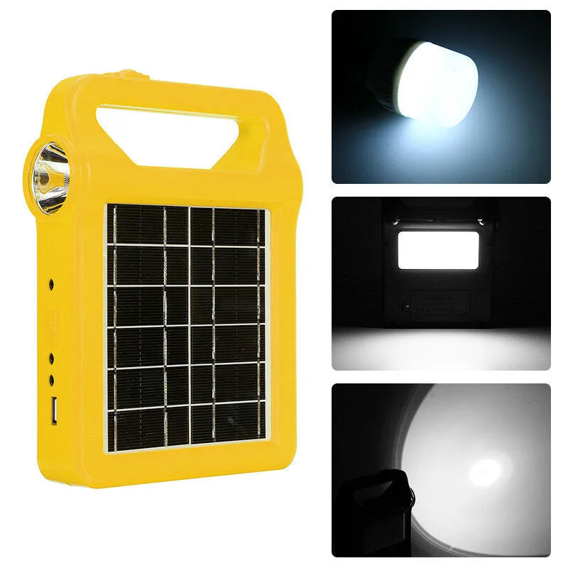 5-in-1 Solar Generator System: Portable Emergency Light & Camping Lamp with 2x 3W LED Bulbs