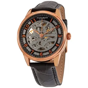Akribos Xxiv Spirit Silver Skeleton Dial Men's Leather Watch AK807RG