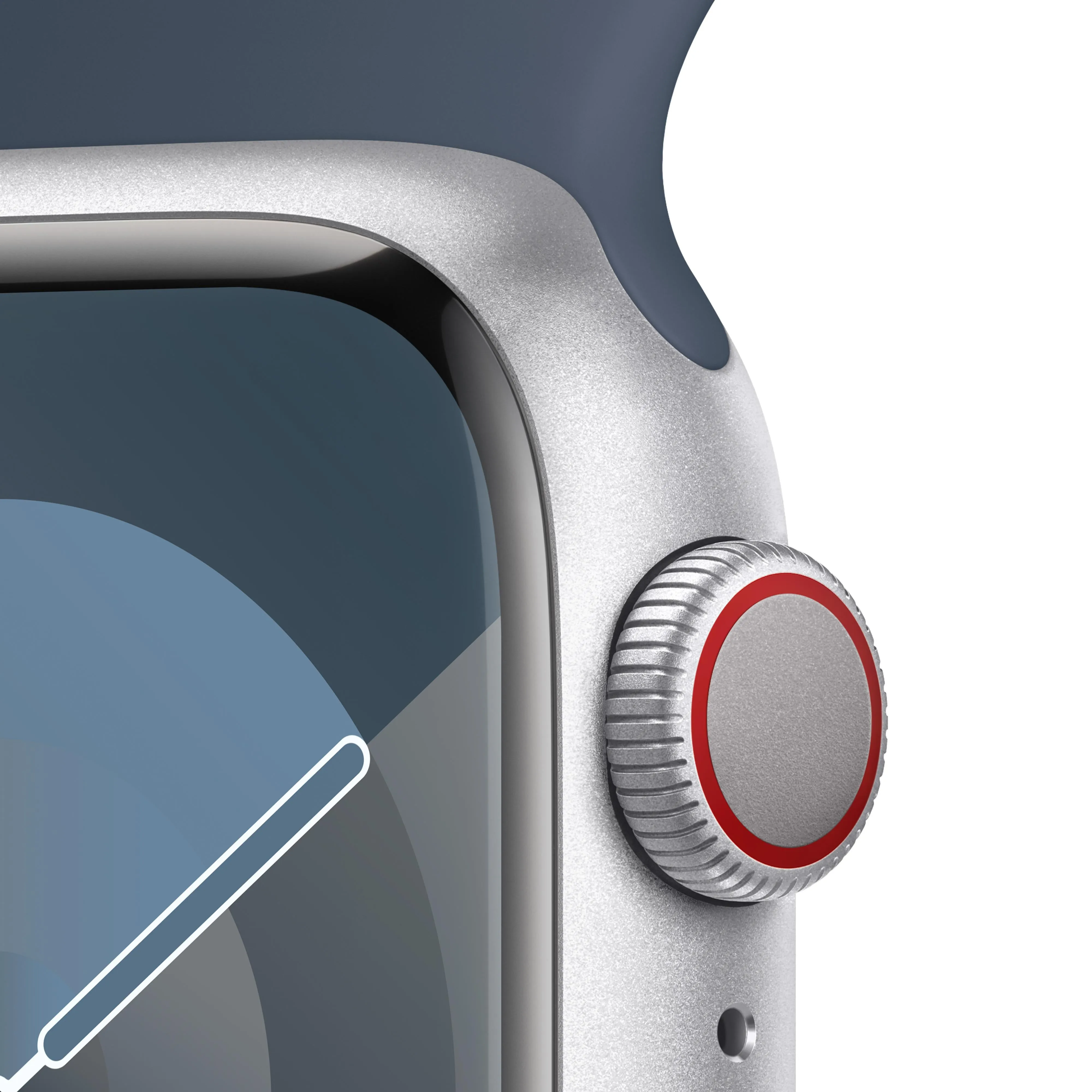 Apple Watch Series 9 GPS   Cellular 41mm Silver Aluminum Case with Storm Blue Sport Band - S/M