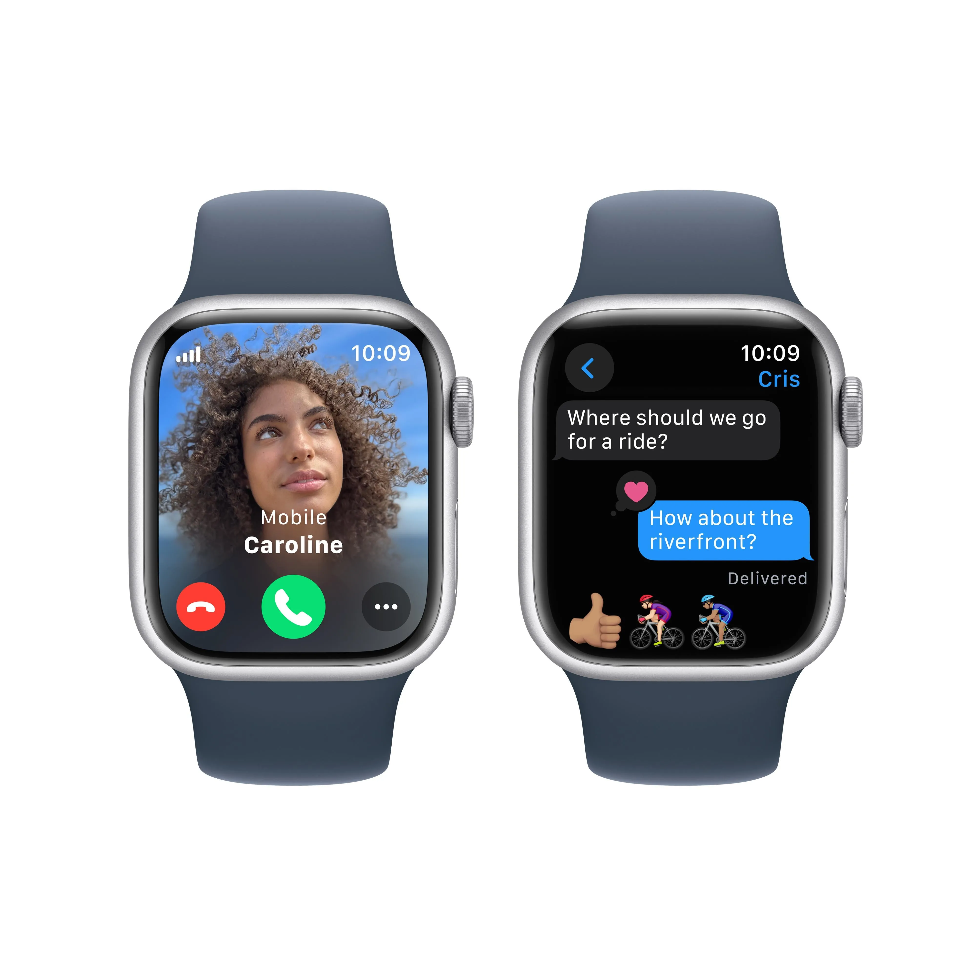 Apple Watch Series 9 GPS   Cellular 41mm Silver Aluminum Case with Storm Blue Sport Band - S/M