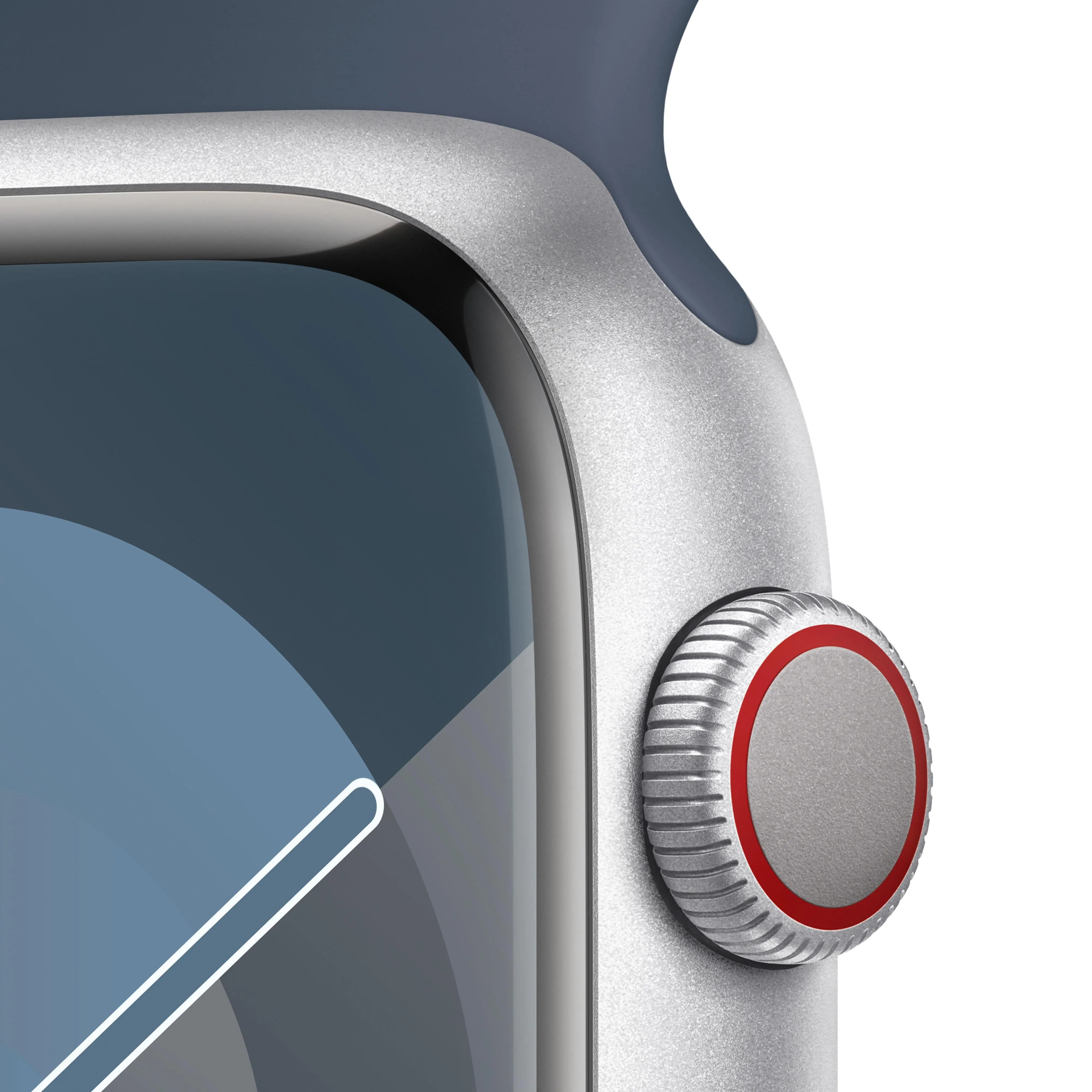 Apple Watch Series 9 GPS   Cellular 45mm Silver Aluminium Case with Storm Blue Sport Band - M/L