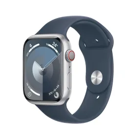 Apple Watch Series 9 GPS   Cellular 45mm Silver Aluminium Case with Storm Blue Sport Band - M/L