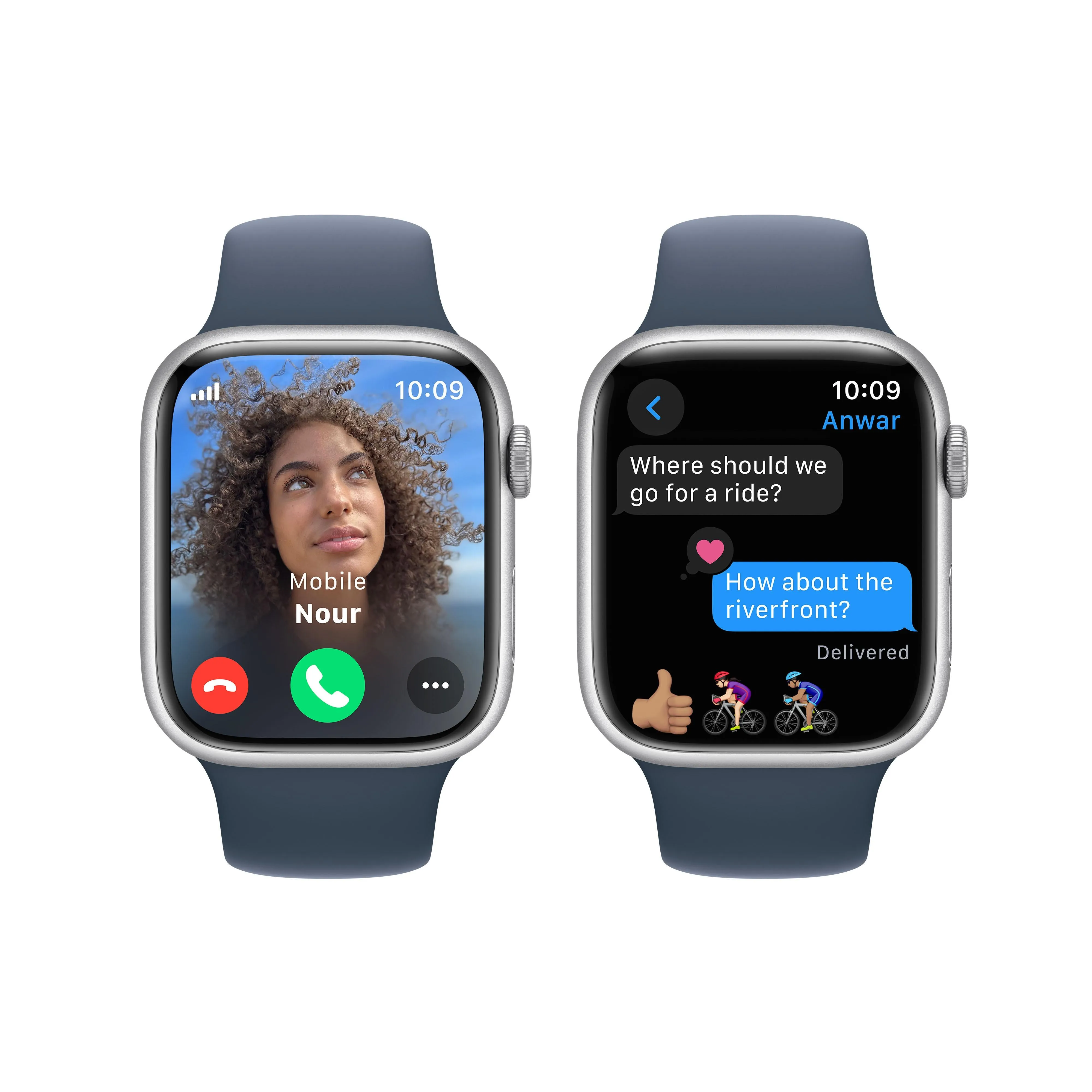 Apple Watch Series 9 GPS   Cellular 45mm Silver Aluminium Case with Storm Blue Sport Band - M/L