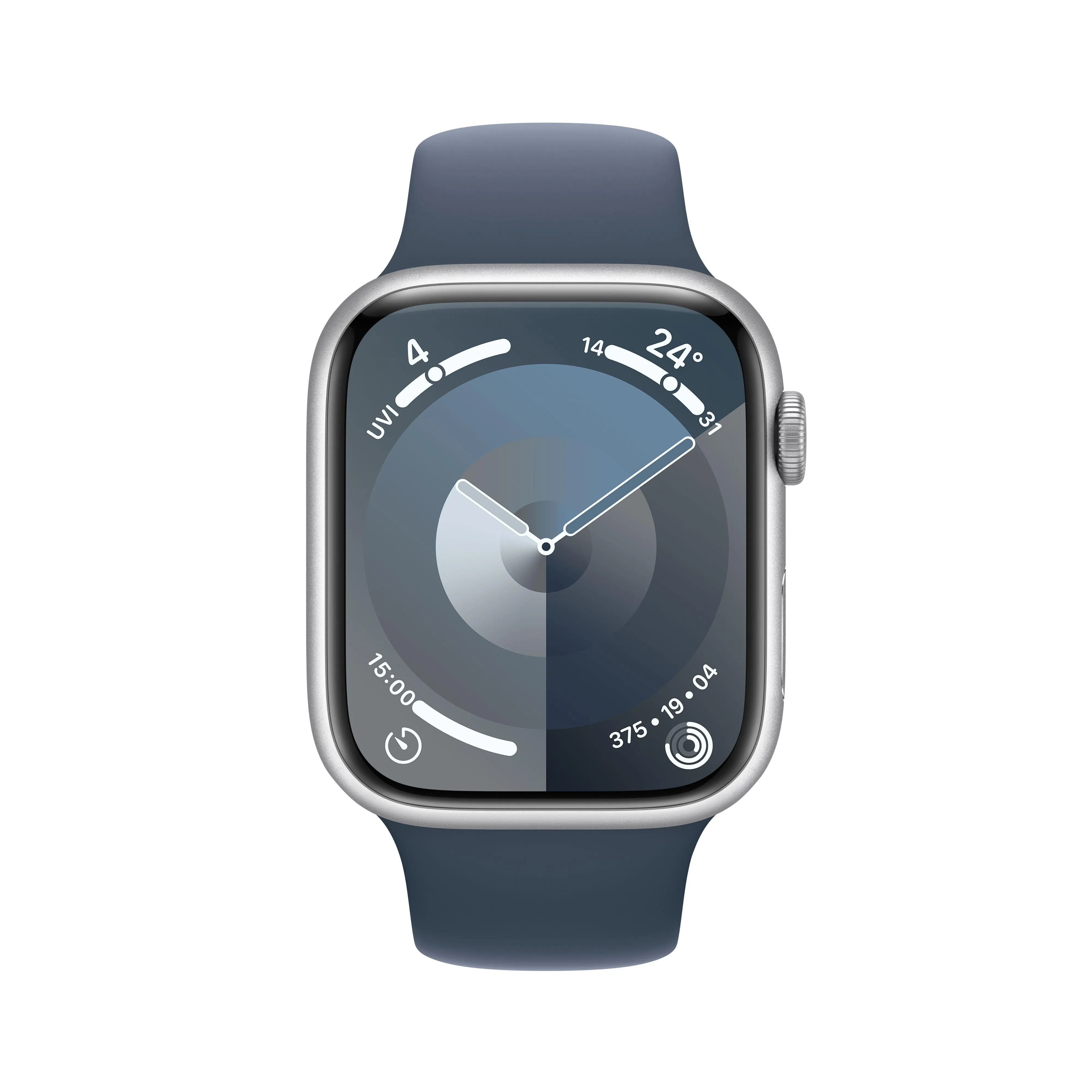 Apple Watch Series 9 GPS   Cellular 45mm Silver Aluminium Case with Storm Blue Sport Band - M/L