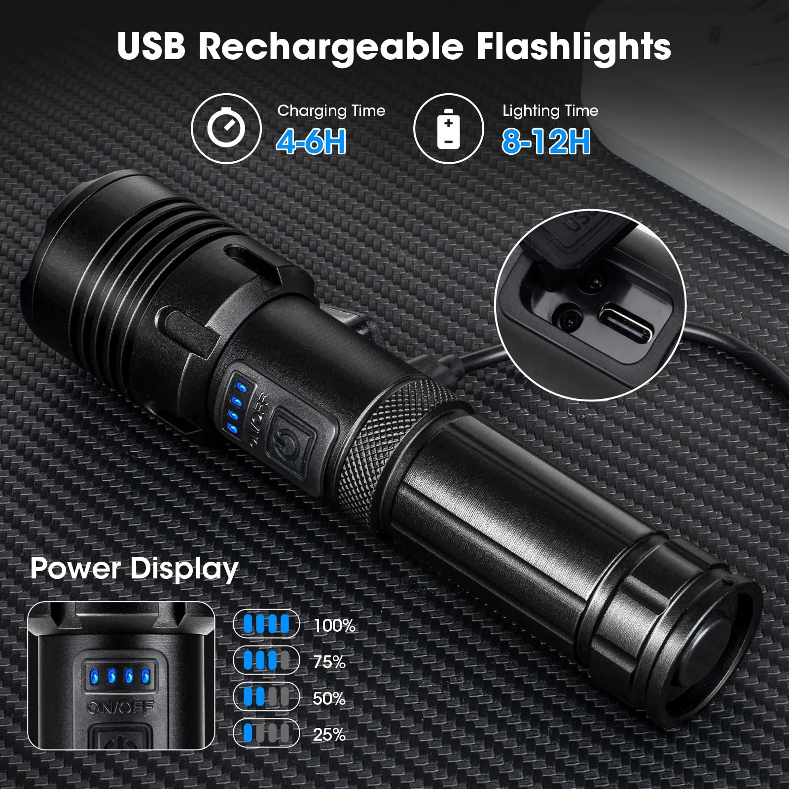 AURASEASON Flashlights 990,000 High Lumens 2 Pack, Super Bright LED Rechargeable Flashlight, 5 Modes, IPX7 Waterproof Flah Light for Emergencies, Camping