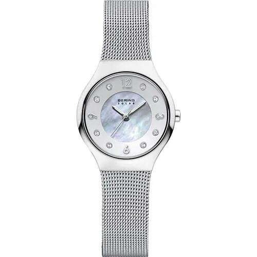 Bering Ladies Mother Of Pearl Solar Mesh Watch