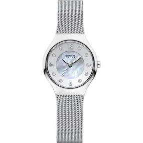 Bering Ladies Mother Of Pearl Solar Mesh Watch