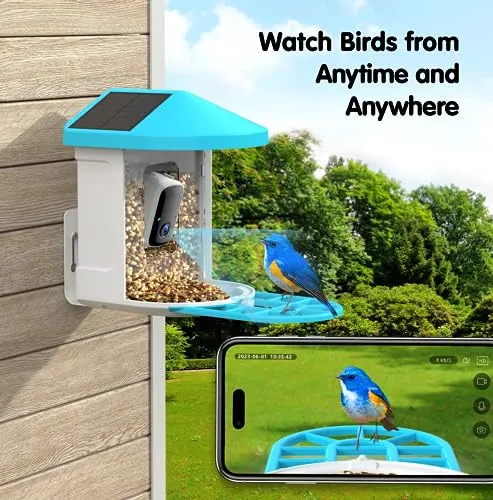 Bird Feeder with Camera Solar Powered, 1080P HD Outdoor Bird Watching Camera Auto Capture Bird Videos and Notify via APP, AI Identify Bird Species, Color Night Vision, Ideal Gift Choice