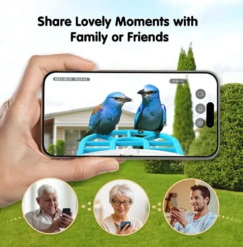 Bird Feeder with Camera Solar Powered, 1080P HD Outdoor Bird Watching Camera Auto Capture Bird Videos and Notify via APP, AI Identify Bird Species, Color Night Vision, Ideal Gift Choice