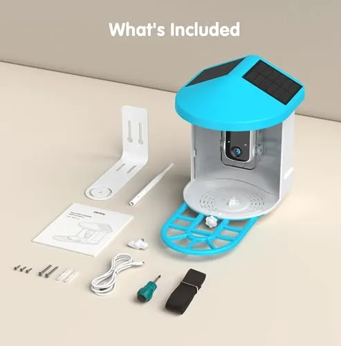 Bird Feeder with Camera Solar Powered, 1080P HD Outdoor Bird Watching Camera Auto Capture Bird Videos and Notify via APP, AI Identify Bird Species, Color Night Vision, Ideal Gift Choice