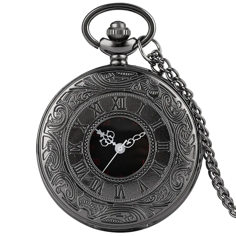 Black Roman Numerals Quartz Pocket Watch