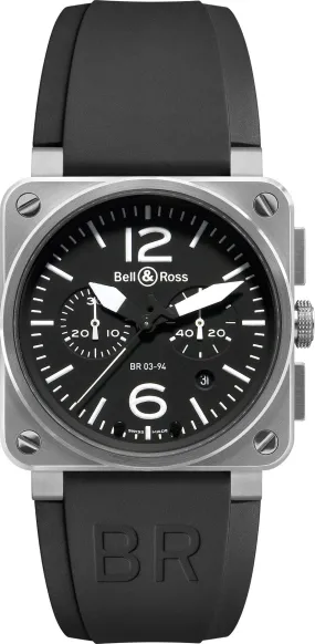 BR Watch BR 3 94 Chronograph Black Dial Steel Case