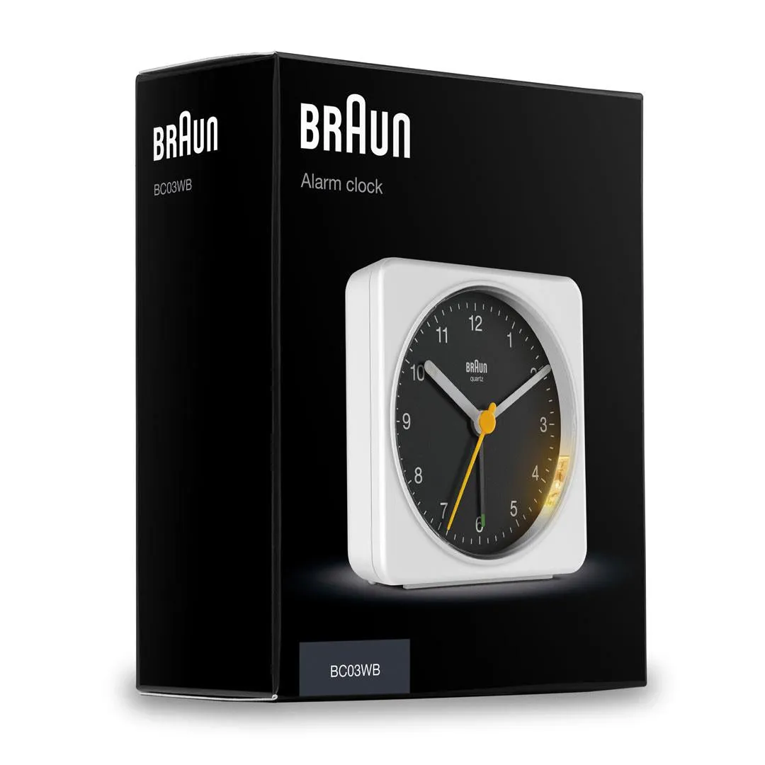 Braun Classic Clock with Snooze and Light, Crescendo Beep in White and Black - BC03WB