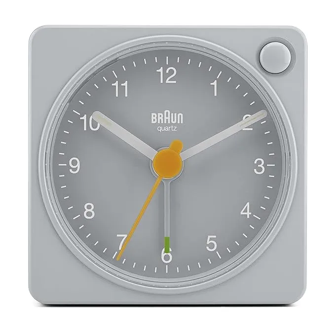 Braun Classic travel Alarm Clock with Snooze and Light, Crescendo Beep Alarm in Grey - BC02XG
