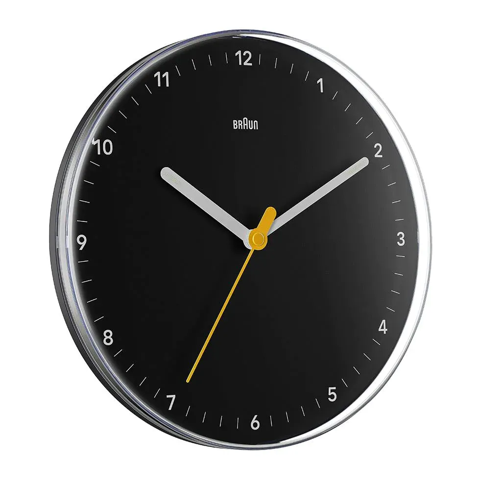 Braun Classic Wall Clock with Silent Sweeping Easy to Read, 23cm Diameter in Black - BC26B