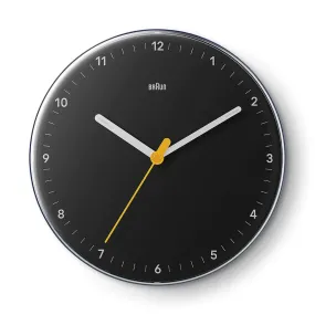 Braun Classic Wall Clock with Silent Sweeping Easy to Read, 23cm Diameter in Black - BC26B