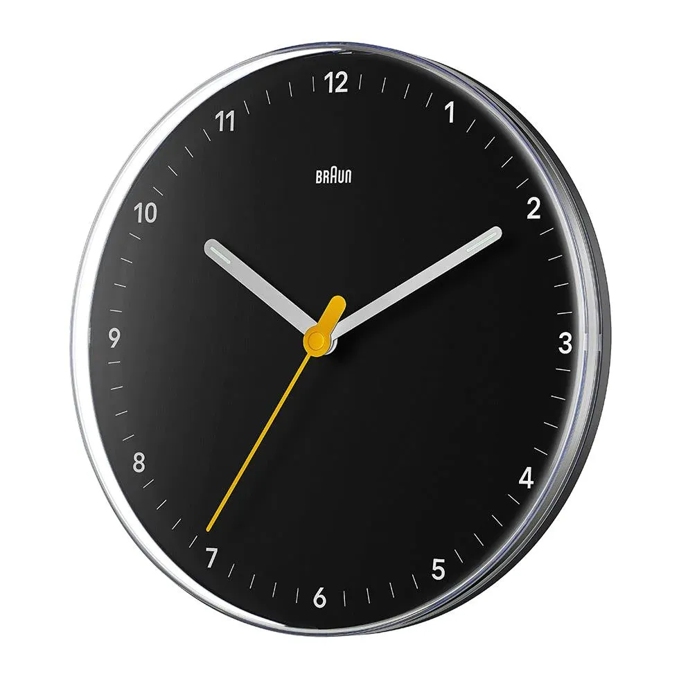 Braun Classic Wall Clock with Silent Sweeping Easy to Read, 23cm Diameter in Black - BC26B