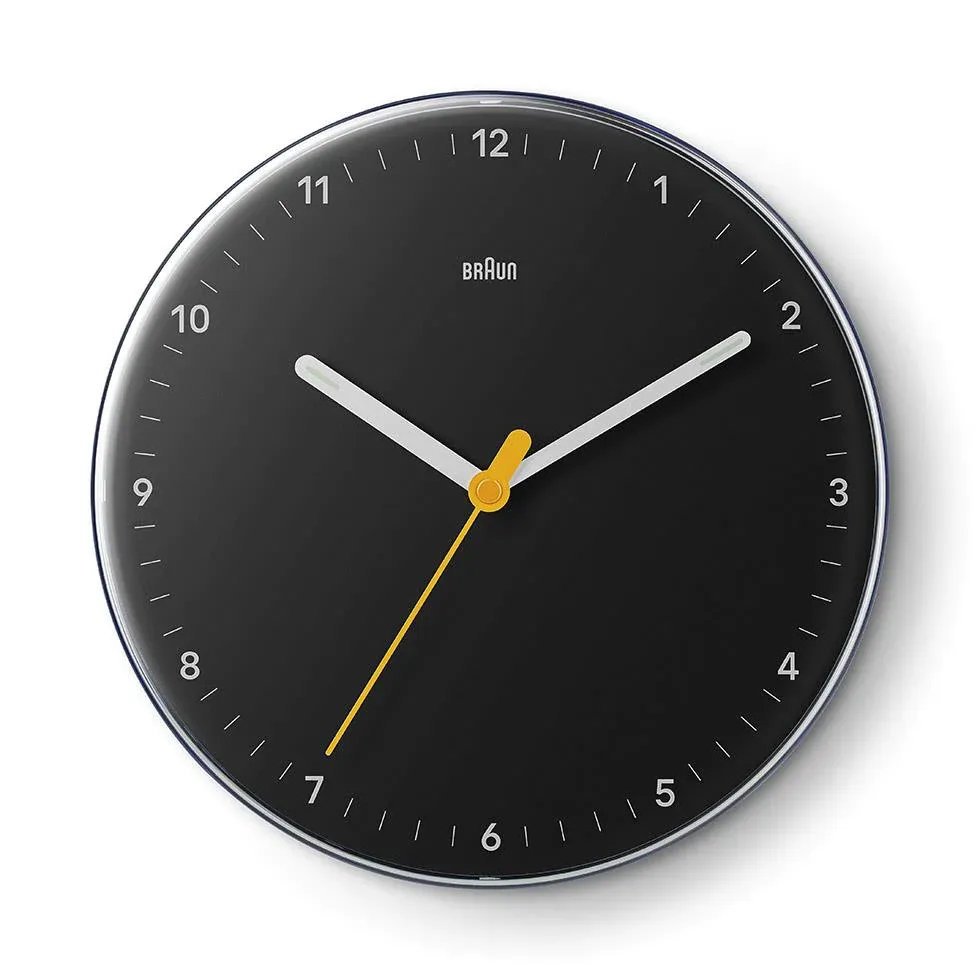 Braun Classic Wall Clock with Silent Sweeping Easy to Read, 23cm Diameter in Black - BC26B