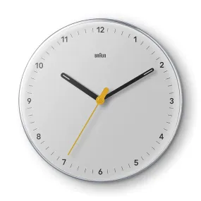 Braun Classic Wall Clock with Silent Sweeping Easy to Read, 23cm Diameter in White - BC26W