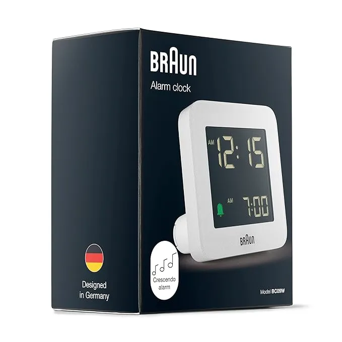 Braun Digital Clock with Snooze, Negative LCD Display, Quick Set - BC09W