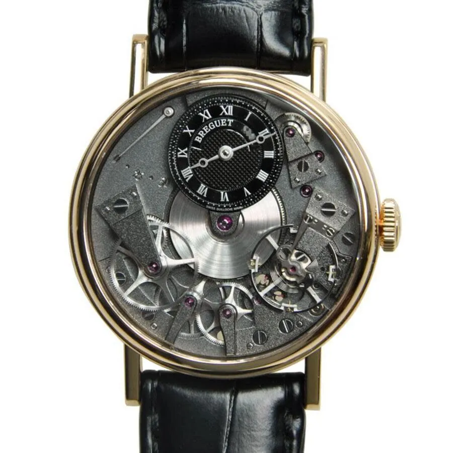 Breguet Tradition Black Skeleton Dial 18kt Rose Gold Black Leather Manual Wind Men Watch 7027BRG99V6 7027BR/G9/9V6