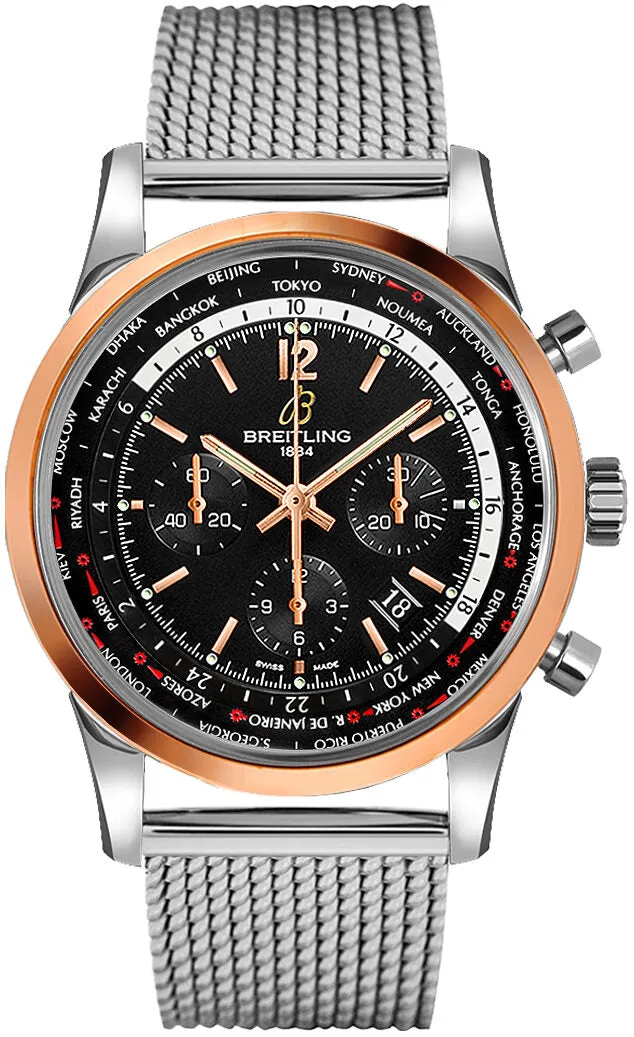 Breitling Transocean Chronograph Unitime Pilot Black Dial Men's Watch UB0510U4-BC26SS UB0510U4-BC26-152A