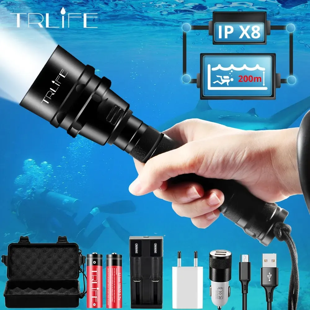 Brightest Professional Diving Flashlight  L2 Portable Scuba Dive torch 200M Underwater IPX8 Waterproof 18650 Flashlights