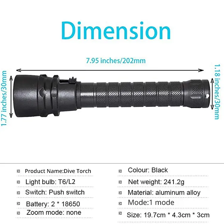 Brightest Professional Diving Flashlight  L2 Portable Scuba Dive torch 200M Underwater IPX8 Waterproof 18650 Flashlights